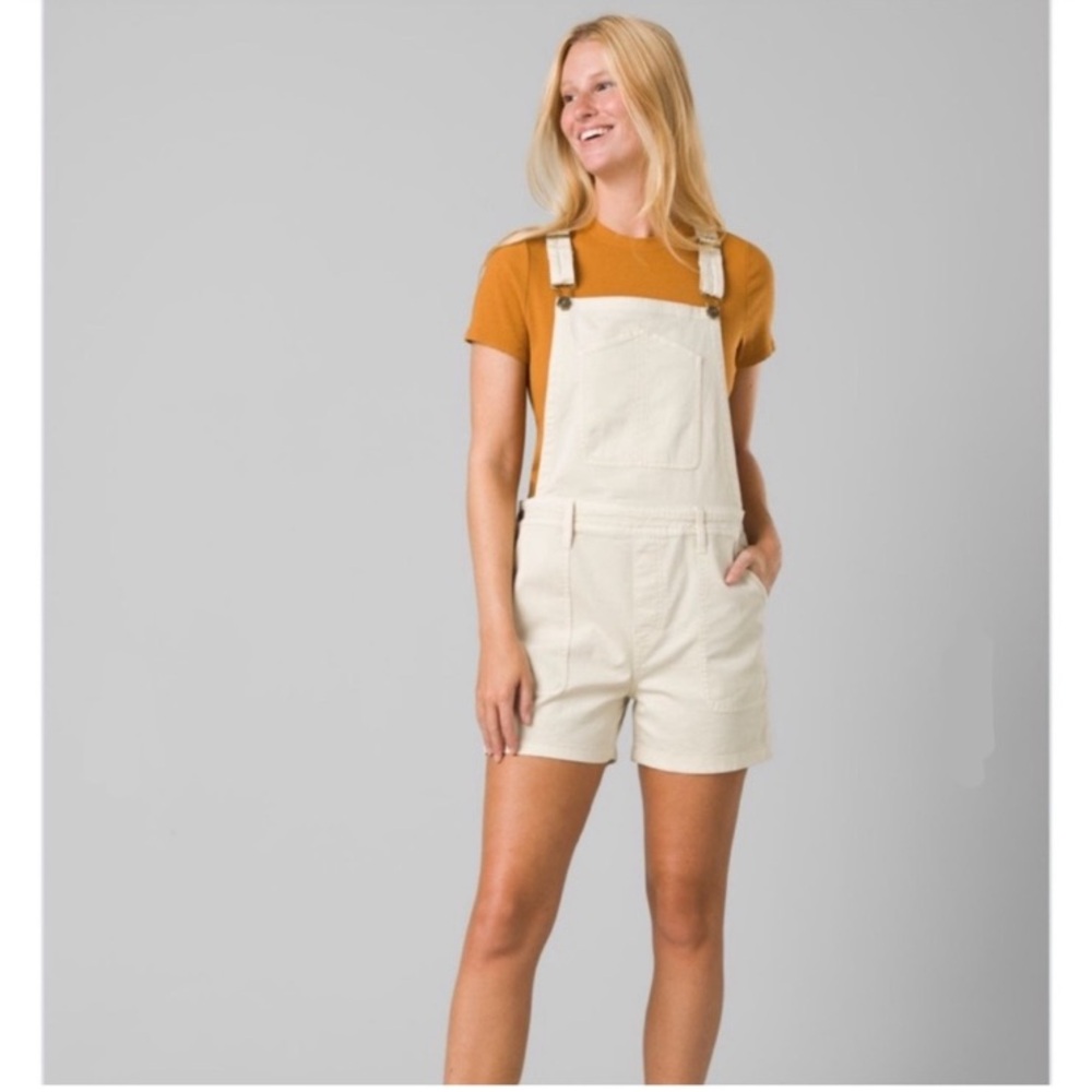 prAna Sancho Shortalls Overalls in Chalk Organic Cotton SMALL NWT 🏷️🌎